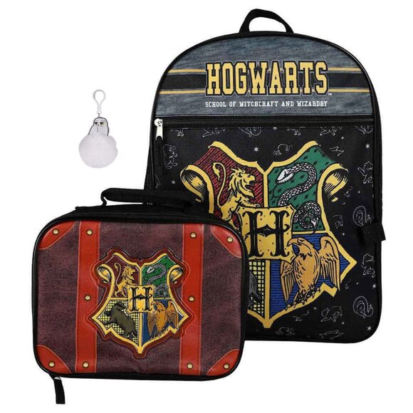 Harry Potter Hogwarts Backpack with Trunk Themed Lunch Box and Hegwig Bag Charm - Picture 1 of 11
